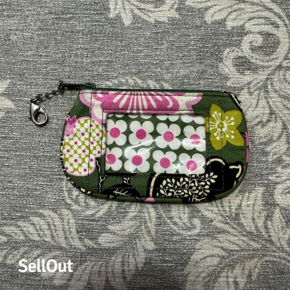 Vera Bradley Floral Zip ID Case Coin Purse Key Chain Wallet